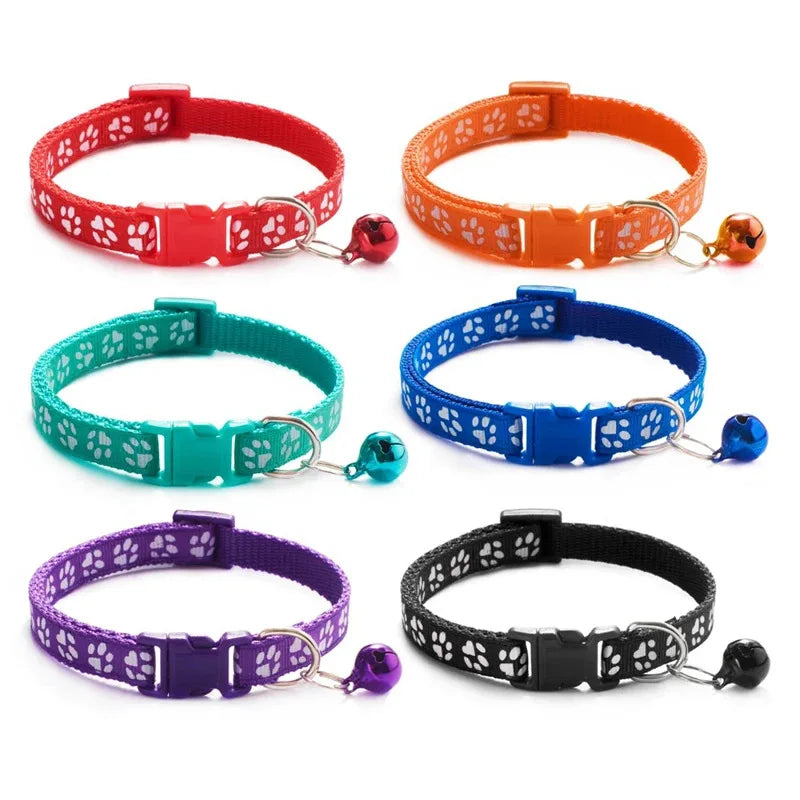 1/6/18pcs Collar With Bell Footprints Colorful Adjustable Bell Ring Necklace Pet