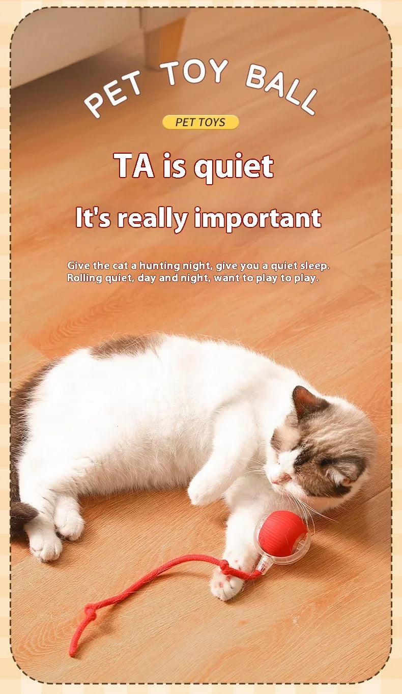 2Pcs Cat Interactive Ball Toys Automatic Rolling Ball Faux Tail Rechargeable
