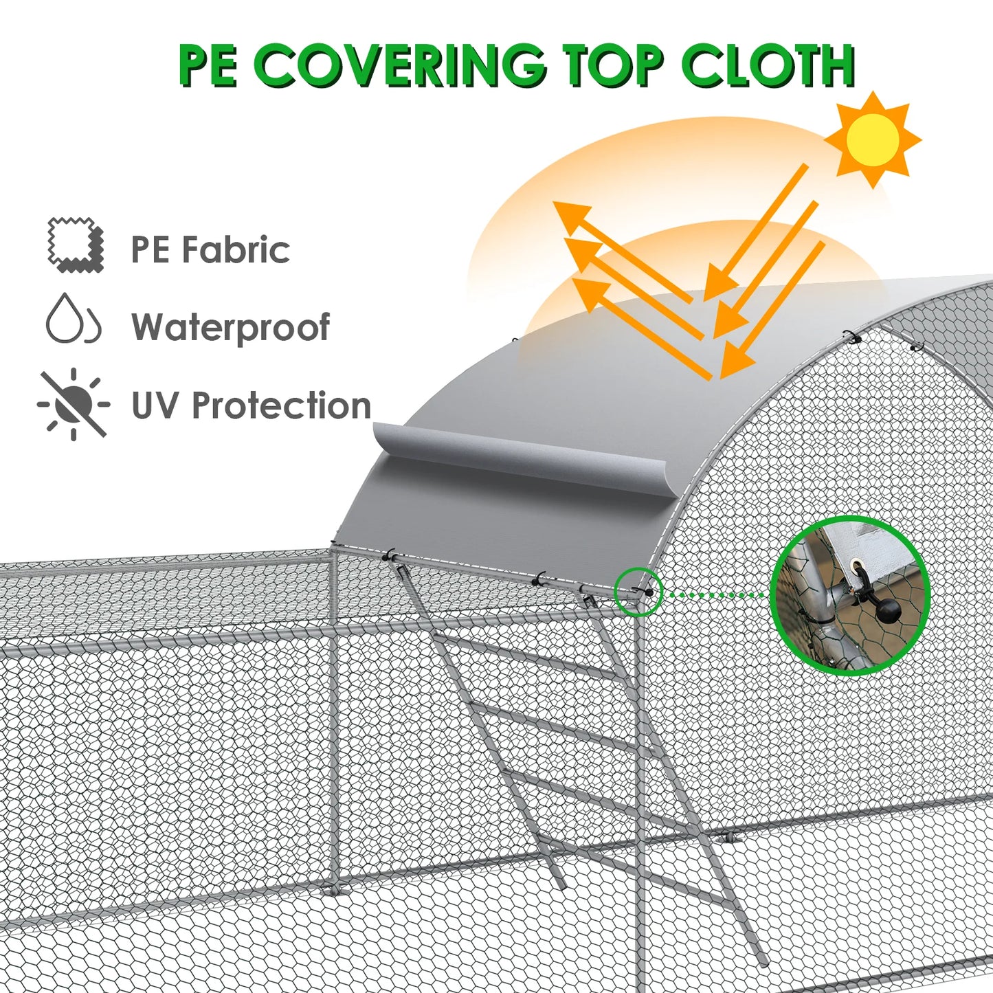23ft Metal Chicken Coop 3-Room Dome-Roof Poultry Pen