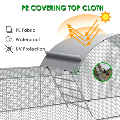 23ft Metal Chicken Coop 3-Room Dome-Roof Poultry Pen