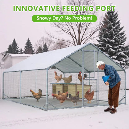 Metal Chicken Coop with Anti-UV Cover, Walk-in Pen