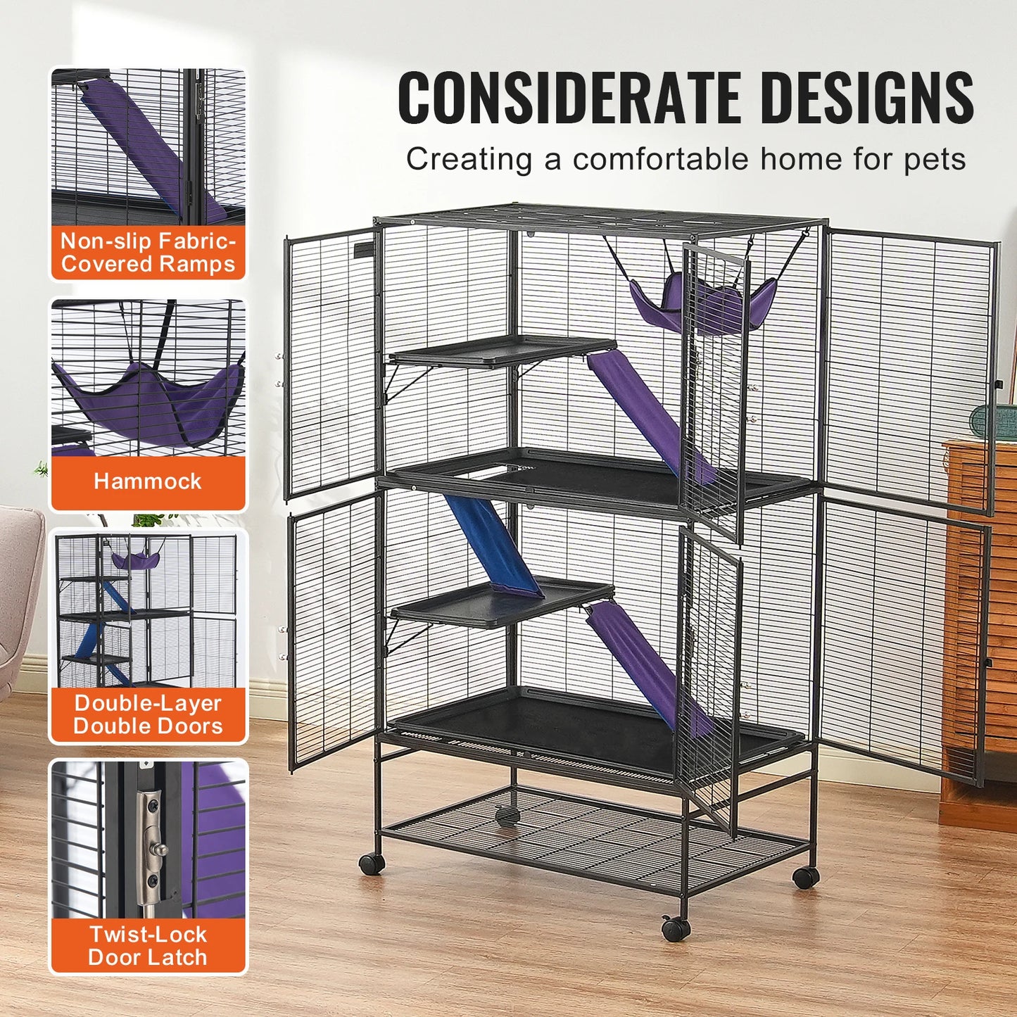 64.6" Rolling Metal Ferret Cage Large 4-Tier
