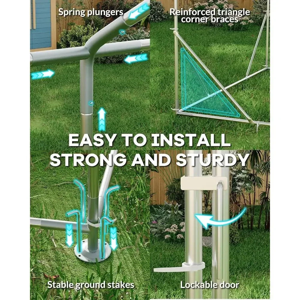 Walk-in Chicken Coop with Waterproof UV-Resistant Cover and Run