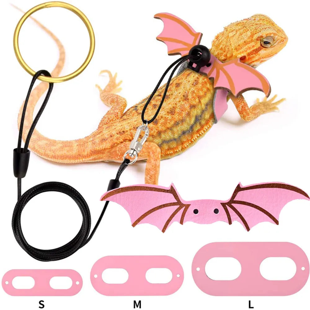 3 Pcs Adjustable Bearded Dragon Leash With Bat Wings Lizard Harness
