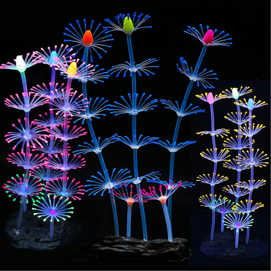 Glowing Silicone Coral Aquarium Decor with Suction Cups