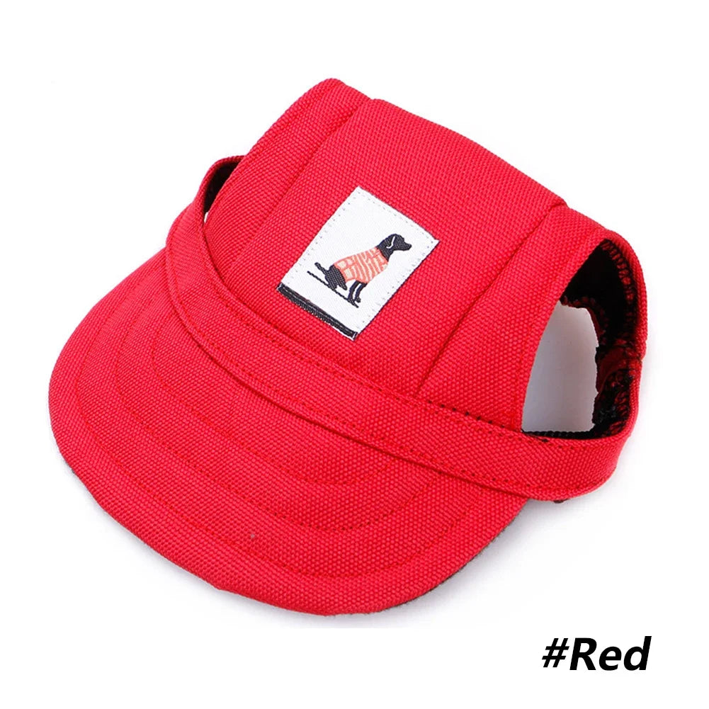Red pet visor with a small patch on a white background