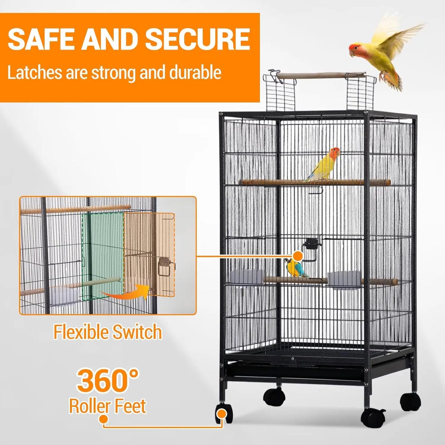 101cm Open Top Budgie Cage with Rolling Stand