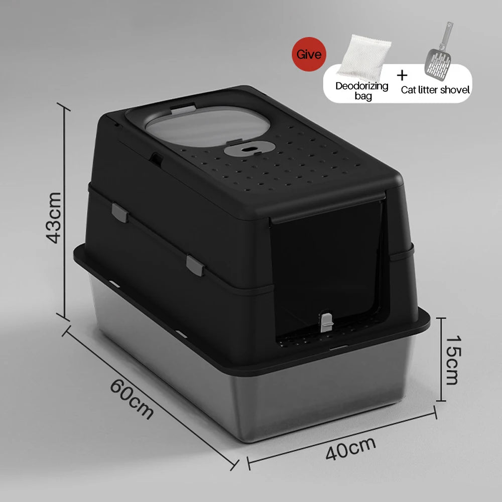Stainless Steel Cat Litter Box with Flip Cover