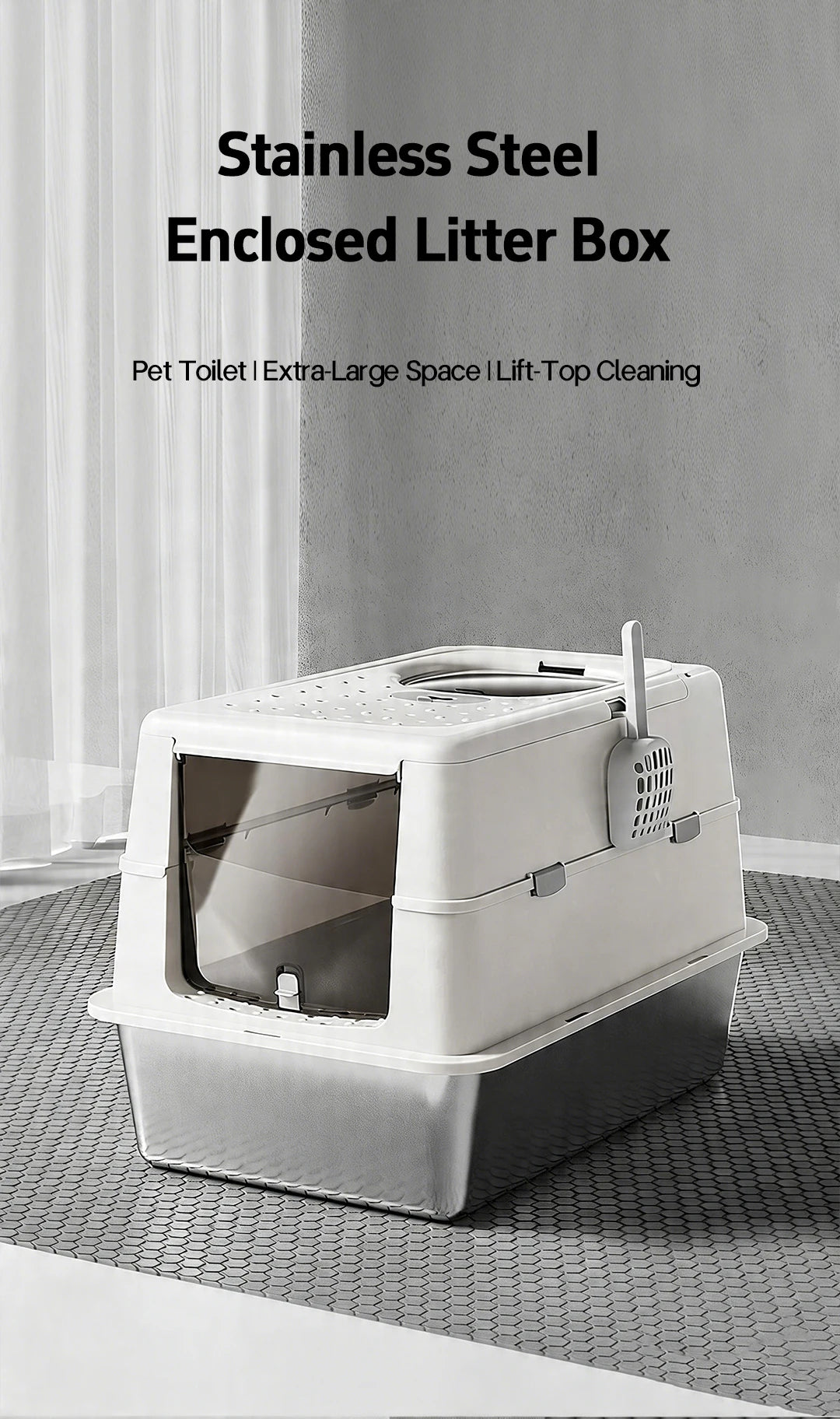 Stainless Steel Cat Litter Box with Flip Cover