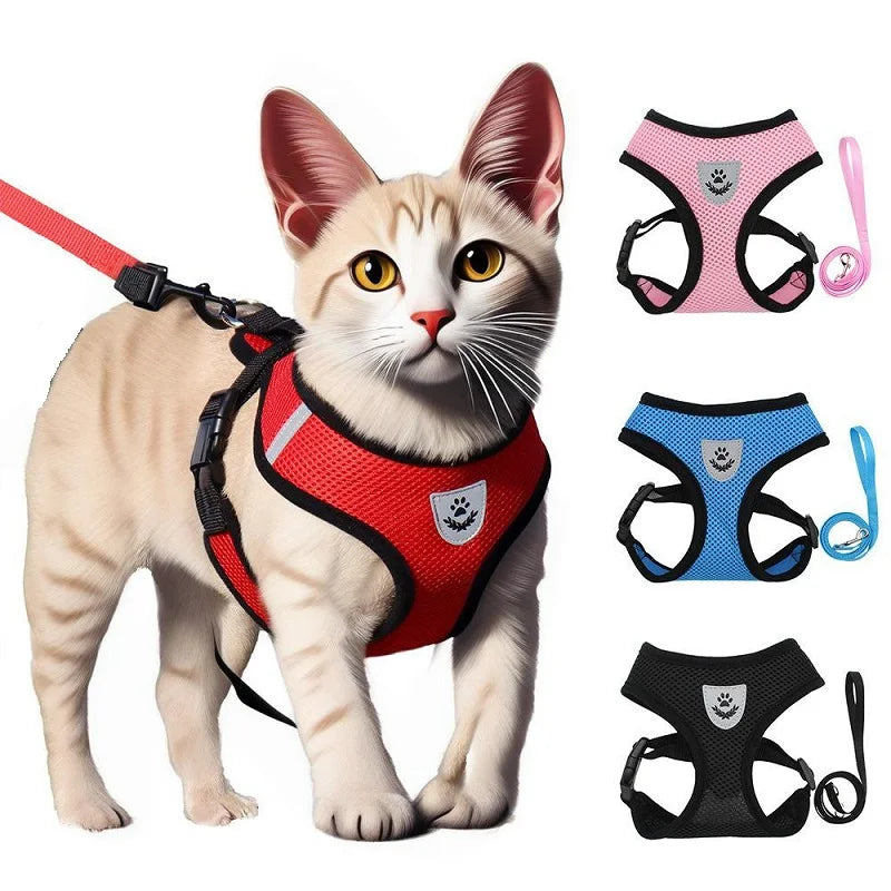 “Anti‑escape cat harness with leash for secure walking”