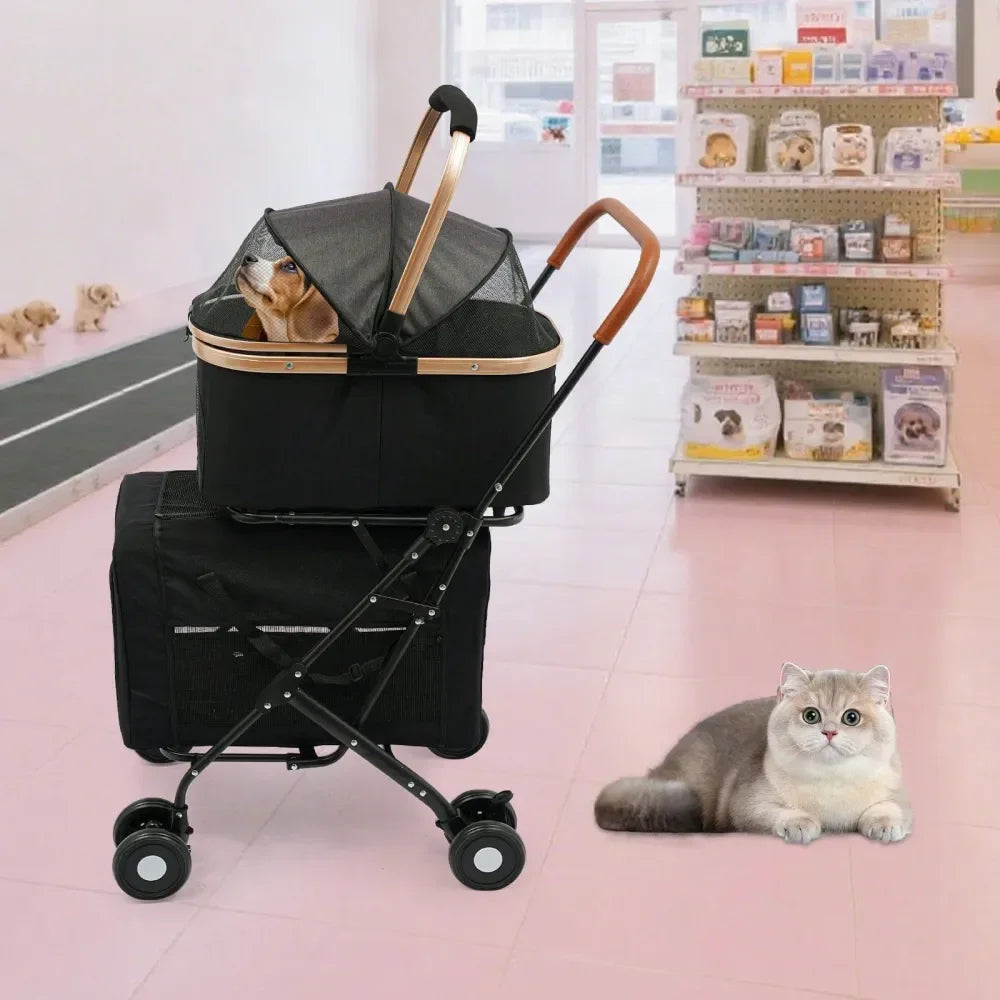 Pet Stroller W/ Detachable Bags And Lockable Wheels,