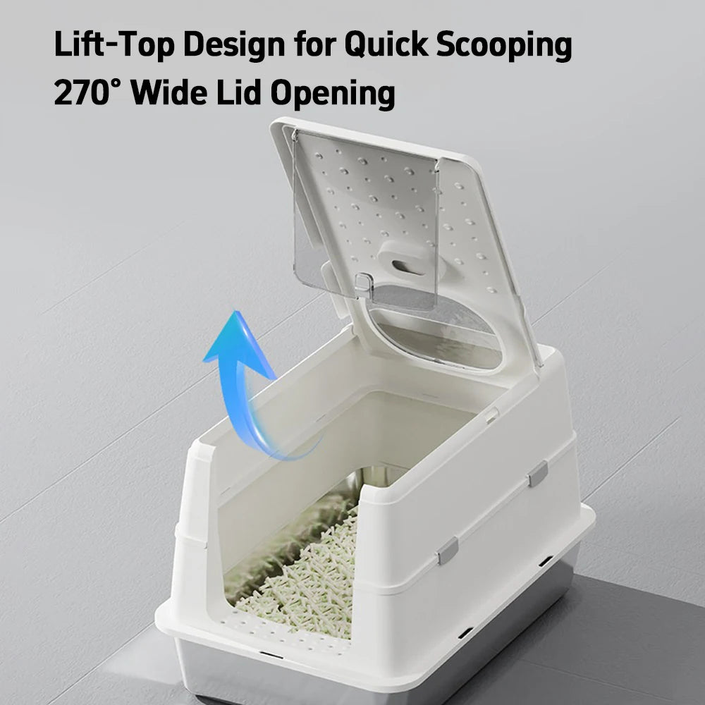 Stainless Steel Cat Litter Box with Flip Cover
