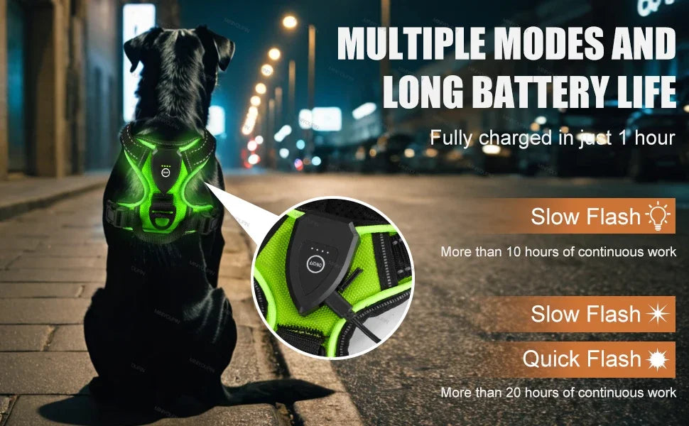 Led luminous Dog Harness No Pull Adjustable Rechargeable