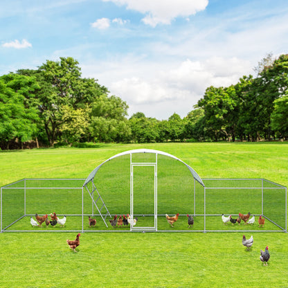 23ft Metal Chicken Coop 3-Room Dome-Roof Poultry Pen