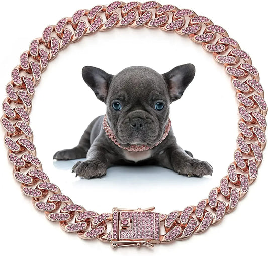 Dog Chain Collar Diamond Cuban Link Necklace Metal Cat Chain