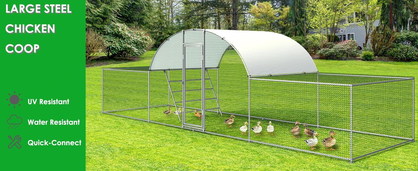 23ft Metal Chicken Coop 3-Room Dome-Roof Poultry Pen
