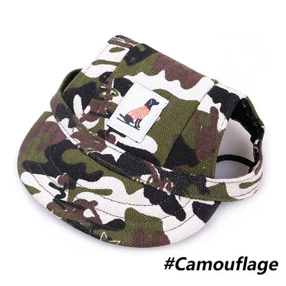 Camouflage-patterned dog harness with a brand logo on a white background