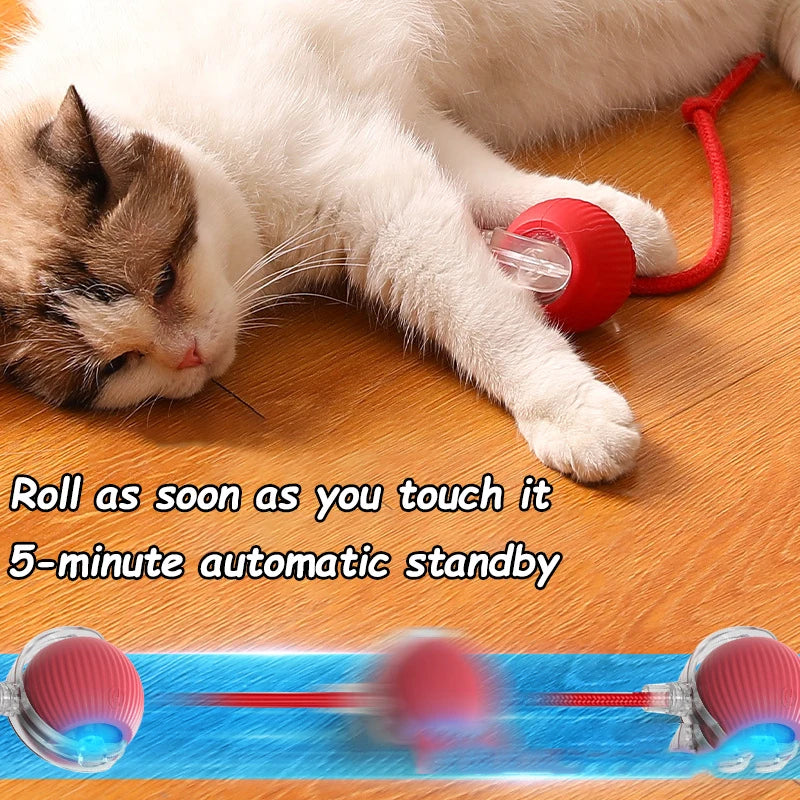 2Pcs Cat Interactive Ball Toys Automatic Rolling Ball Faux Tail Rechargeable