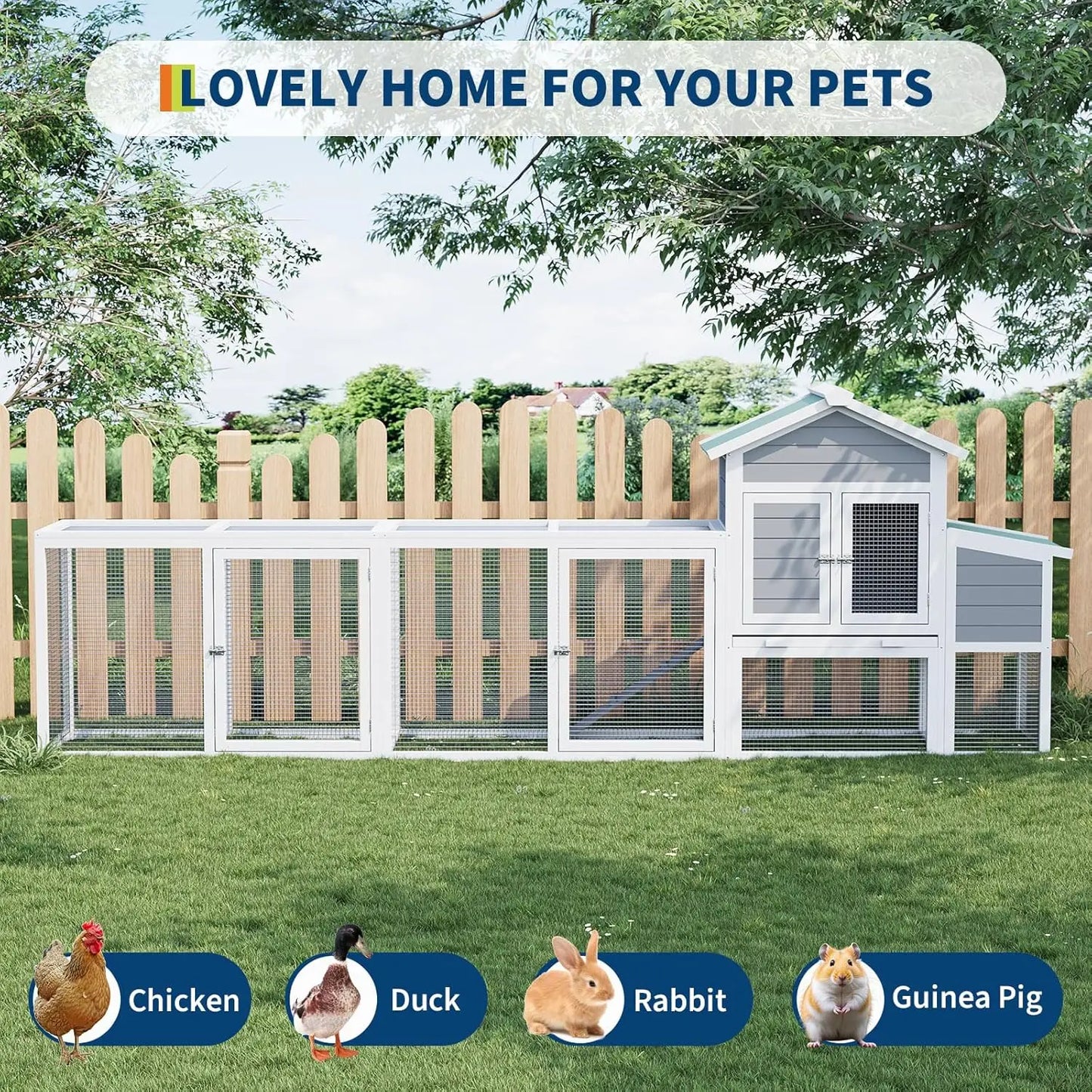 122'' Weatherproof Large Wooden  Multi-Pet Hen House With Run
