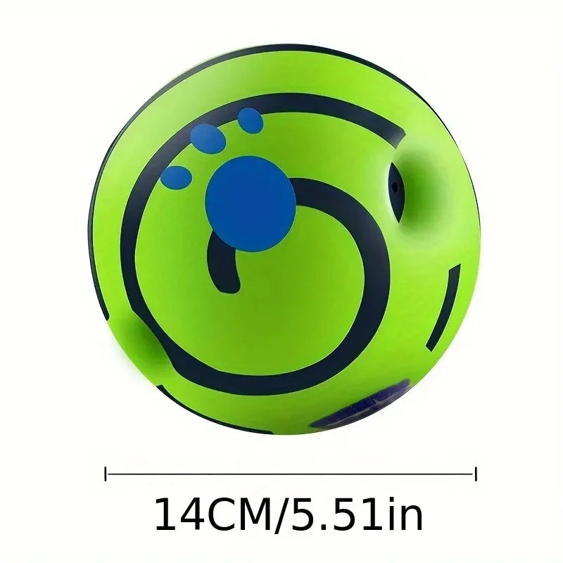 Green and blue ball with size measurement on a white background