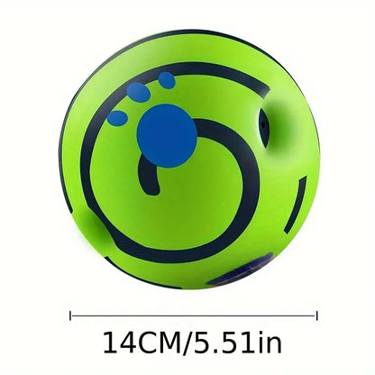 Green and blue ball with size measurement on a white background