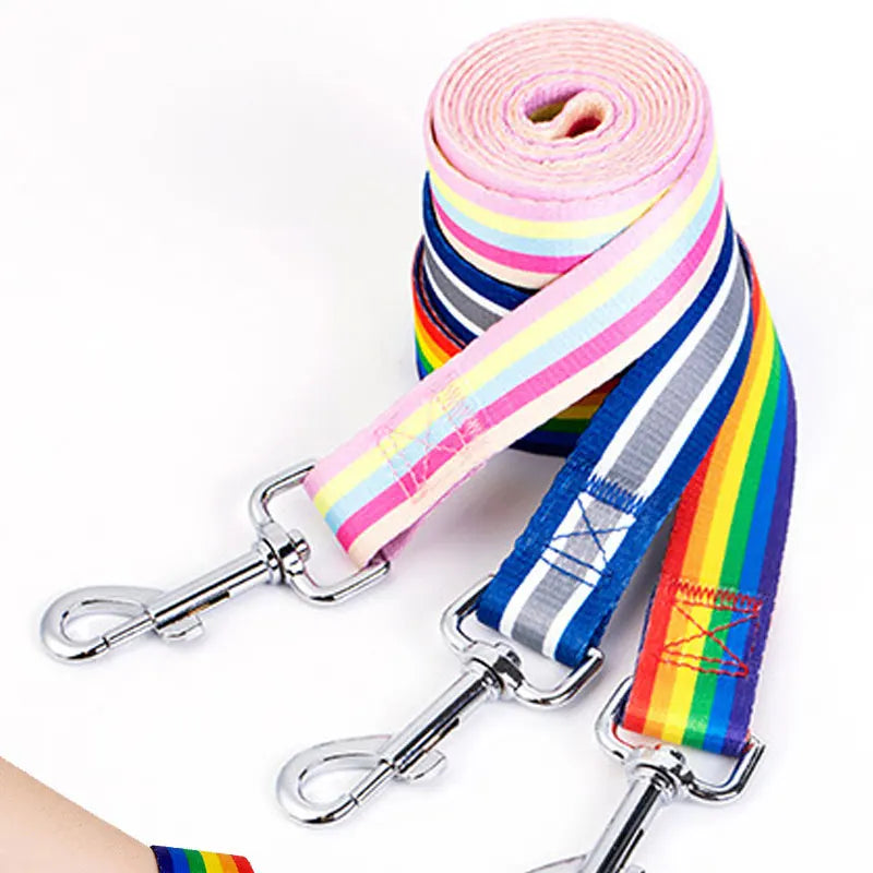Rainbow Dog Rope Large Medium And Small, Traction Rope Snap On Pet Collar