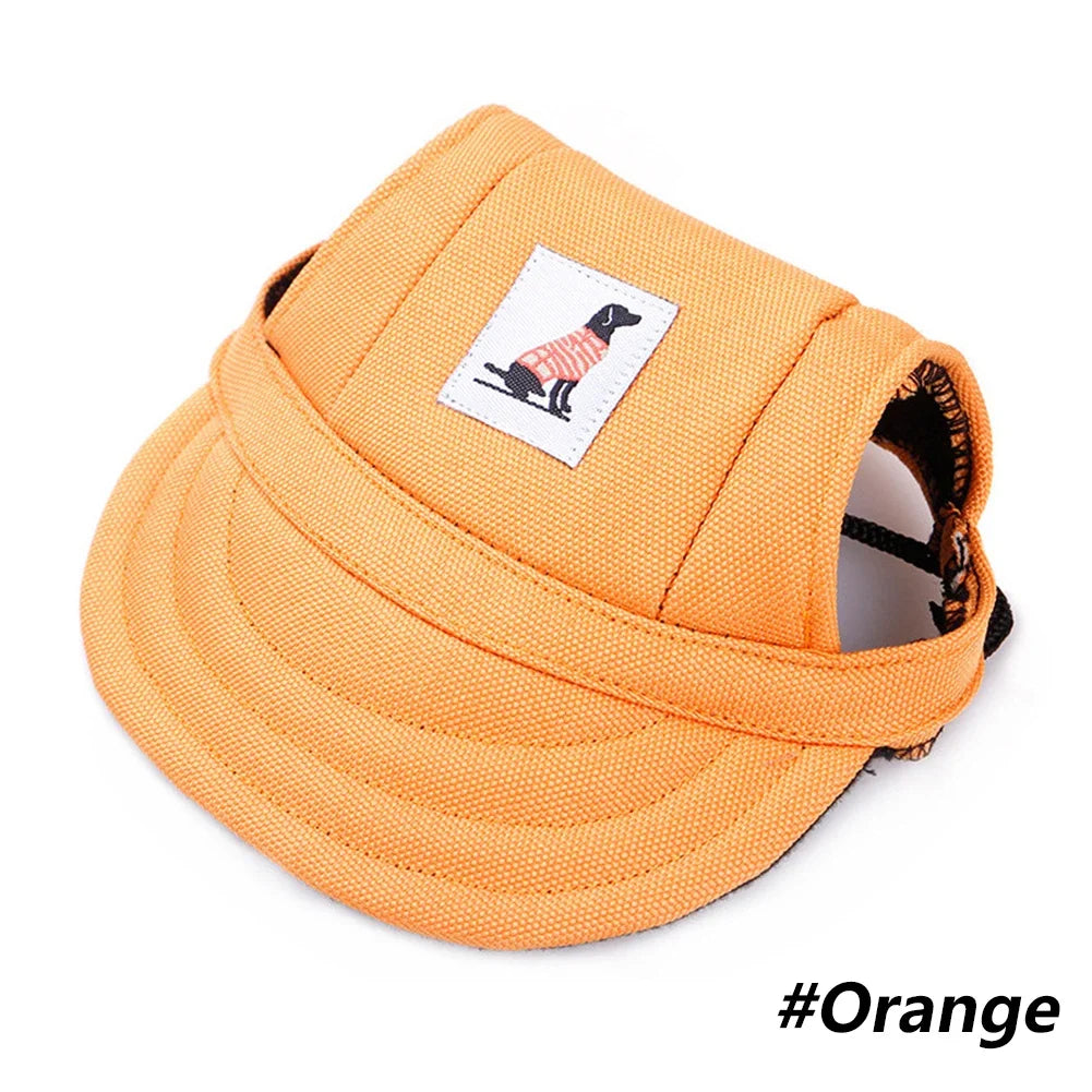 Orange visor cap with a label on a white background