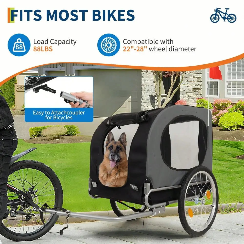 Dog Bike Trailer,88LBS Coupler, Quick Release Wheels Easy Fold Frame