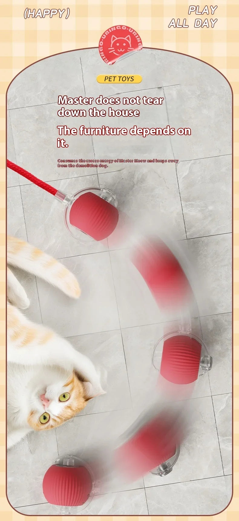 2Pcs Cat Interactive Ball Toys Automatic Rolling Ball Faux Tail Rechargeable