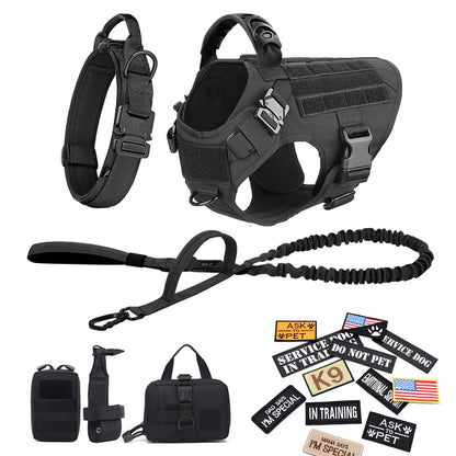 Military Large Dog Harness Collar Leash Bags Patches