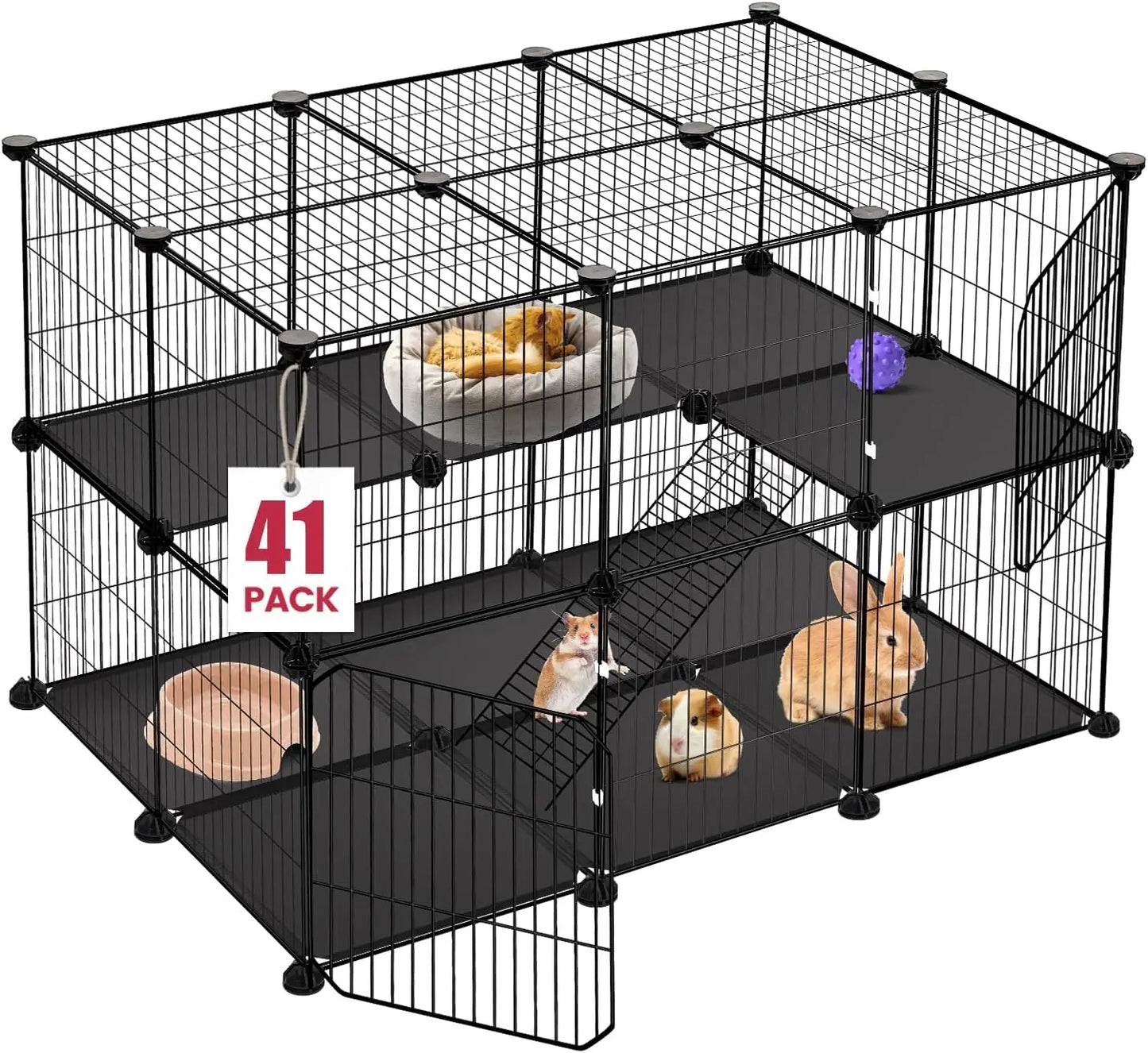 41-Panel Small Animal Playpen with 2 Doors, 35.4x23.6x23.6 Inches,