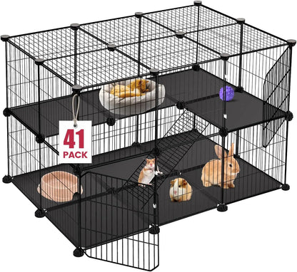 41-Panel Small Animal Playpen with 2 Doors, 35.4x23.6x23.6 Inches,
