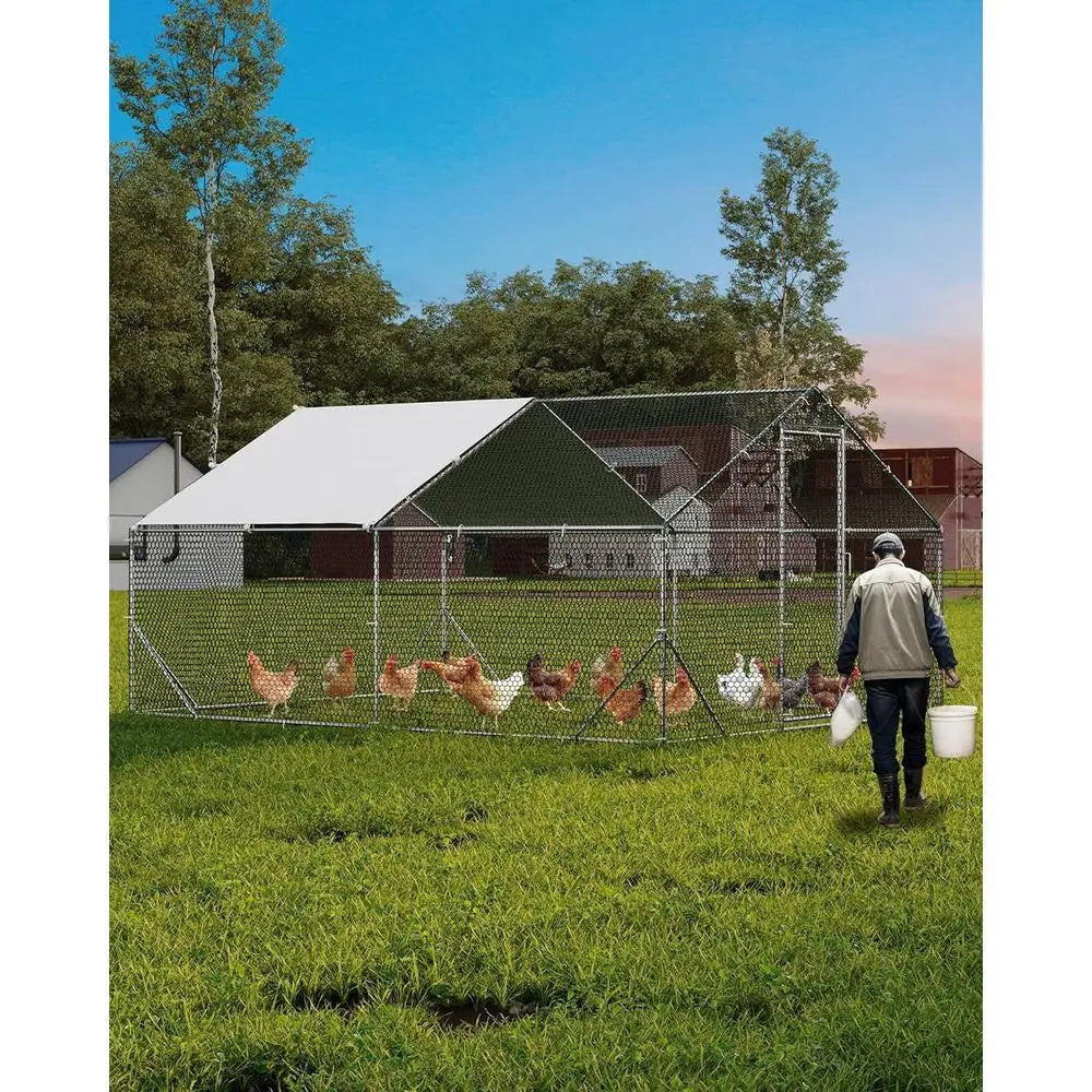 Walk-in Chicken Coop with Waterproof UV-Resistant Cover and Run