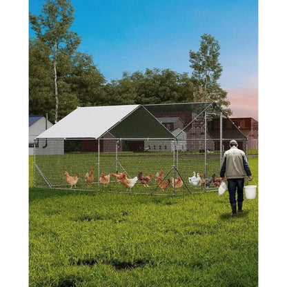 Walk-in Chicken Coop with Waterproof UV-Resistant Cover and Run