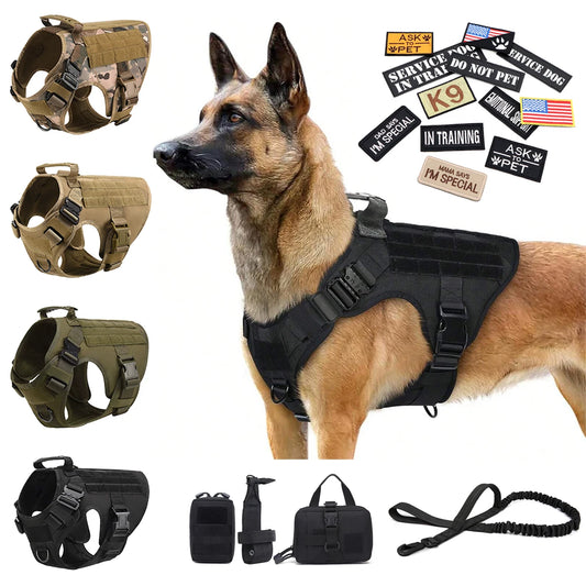 Military Large Dog Harness Collar Leash Bags Patches