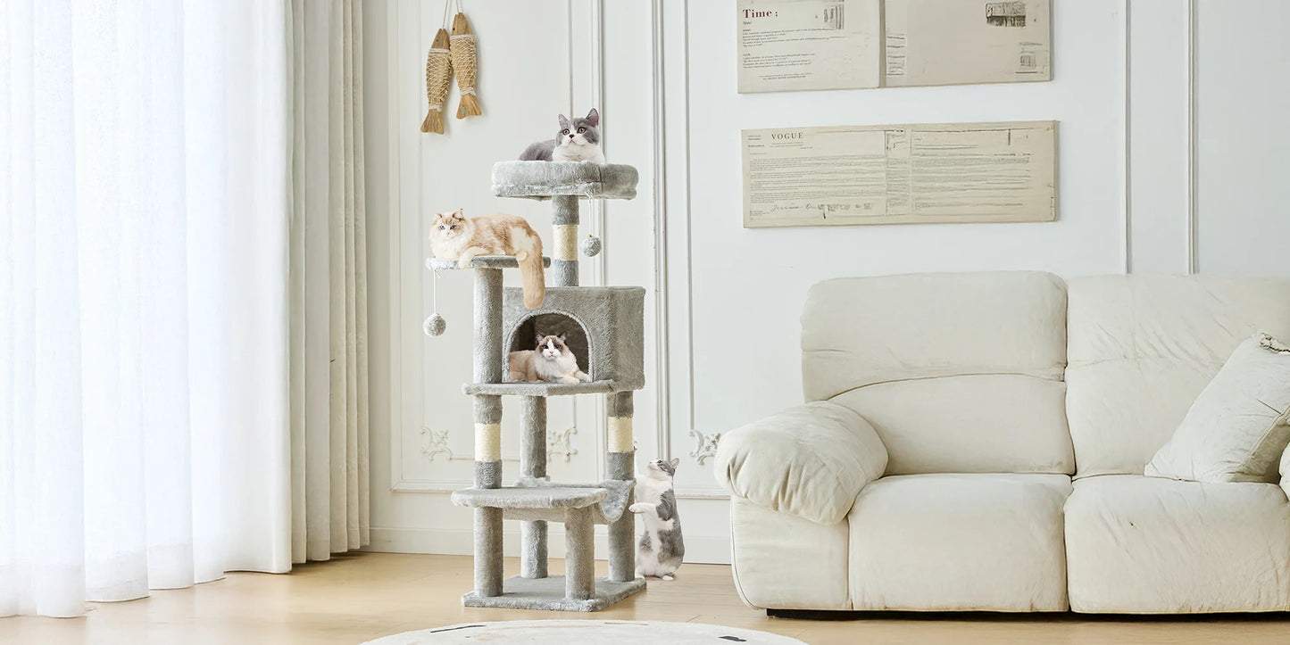 44In Cat Tree Multi-Cat Climbing Tower Scratching Posts