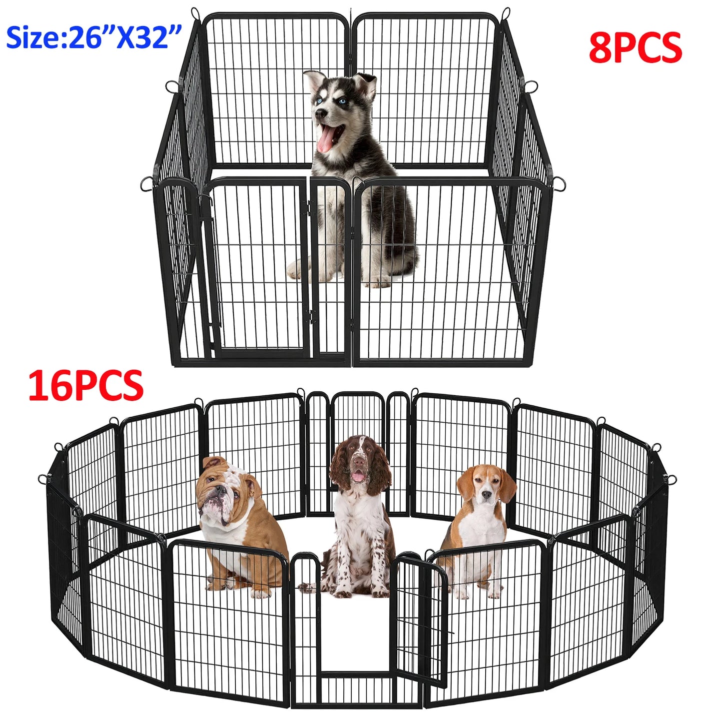 Dog Playpen with Door, Outdoor/Indoor Foldable Metal Fence