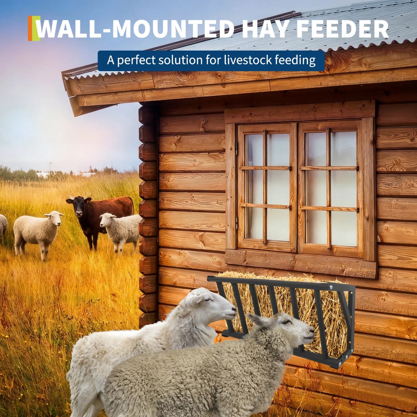 Wall Mount Hay Feeder Rack, Heavy Duty Carbon Steel Hay Holder