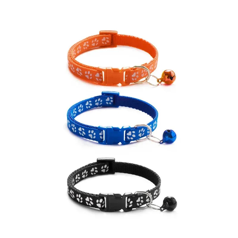 1/6/18pcs Collar With Bell Footprints Colorful Adjustable Bell Ring Necklace Pet