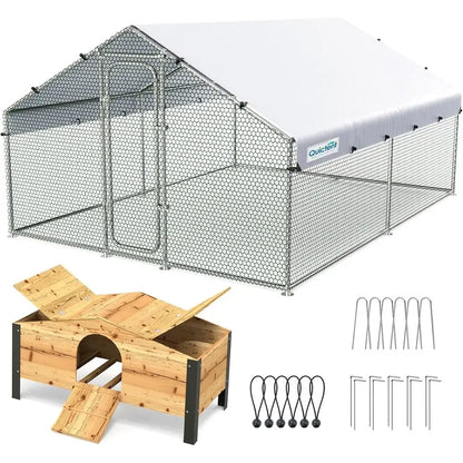 12x9x6.6ft Walk-In Chicken Coop with Nesting Box