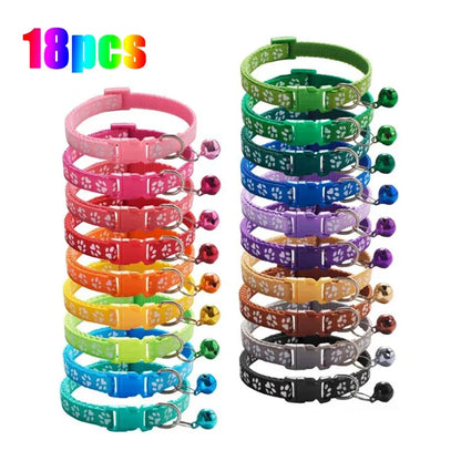 1/6/18pcs Collar With Bell Footprints Colorful Adjustable Bell Ring Necklace Pet