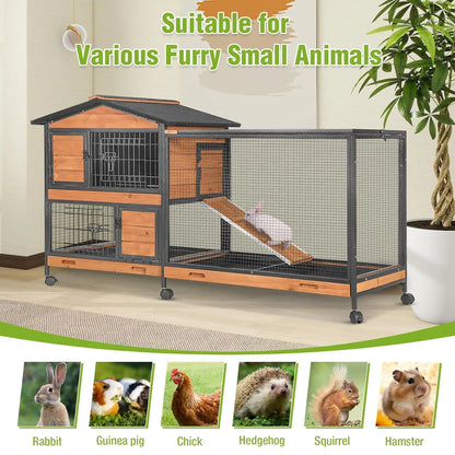 2-Story Rabbit Hutch Full Metal Frame- 62" with 6 locking casters