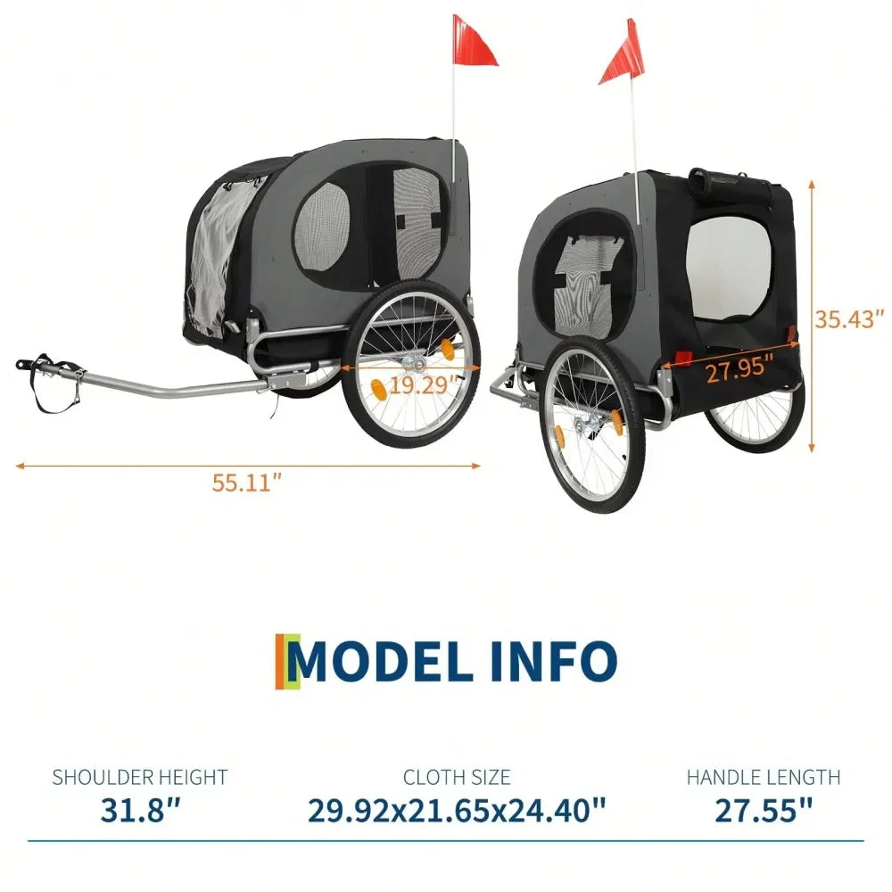 Dog Bike Trailer,88LBS Coupler, Quick Release Wheels Easy Fold Frame