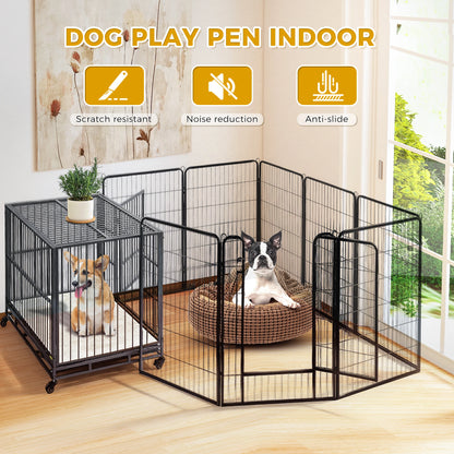Dog Playpen with Door, Outdoor/Indoor Foldable Metal Fence
