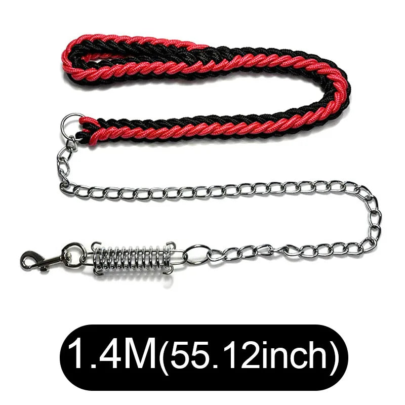 A braided red and black lead chain with a silver metal clasp and spring-release buckle, shown on a white background with a black text label at the bottom reading '1.4M(55.
