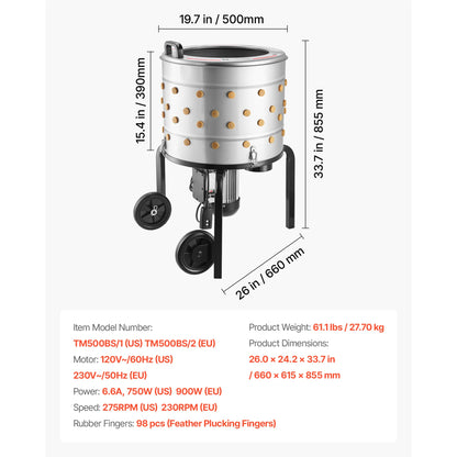 Chicken Plucker Machine 15.7in/19.7in/25.6in Drum
