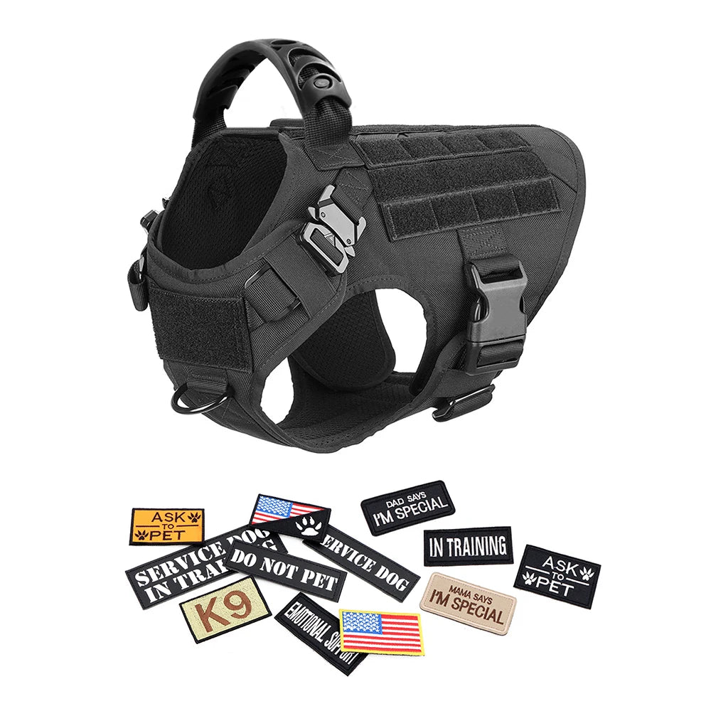 Military Large Dog Harness Collar Leash Bags Patches