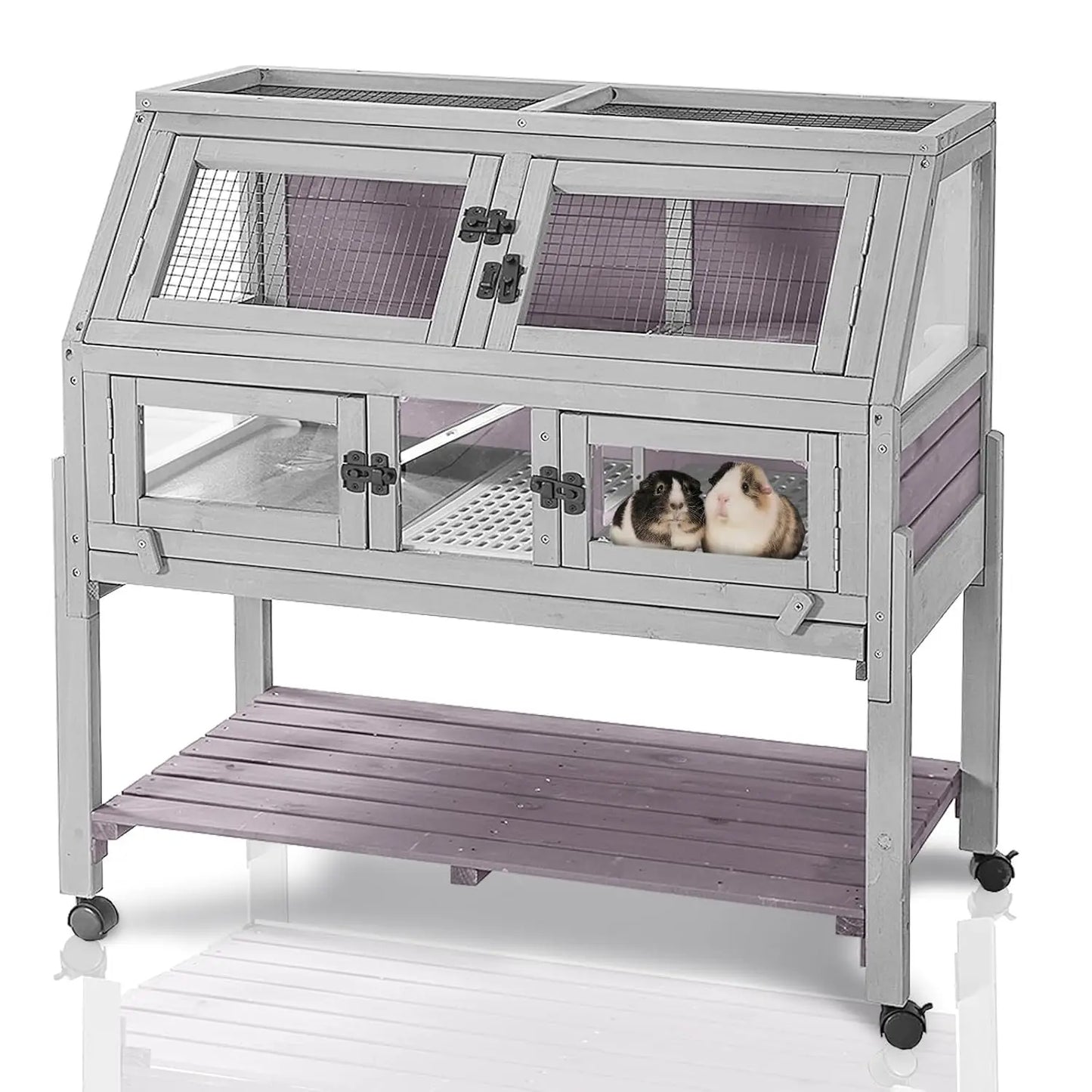 Guinea Pig, Hamster Cage with wheels, Anti-Chewing Ramp and Hideouts,