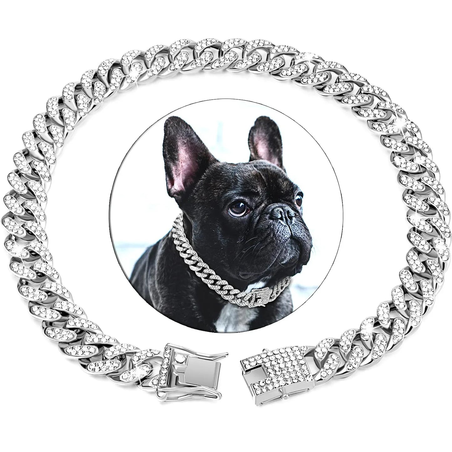 Bracelet with a dog's face inset on a white background
