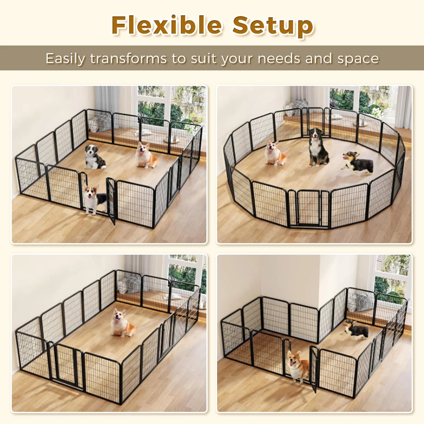 Dog Playpen with Door, Outdoor/Indoor Foldable Metal Fence